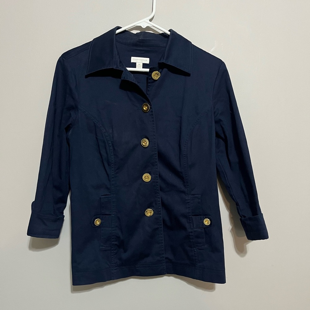 Charter Club Navy Jacket Women's Size Medium Gold Buttons. Casual Work‎